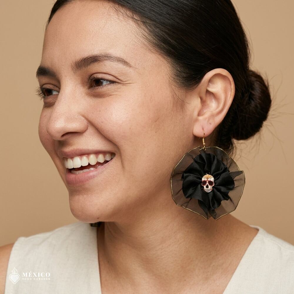 Black Day of the Dead Skull Earrings – Mexican Lace Catrina Style